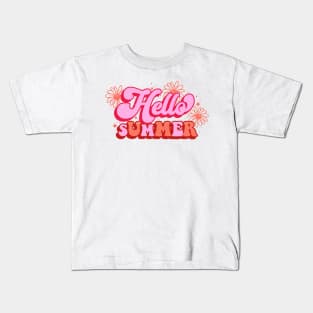 Hello Summer Groovy Outfit Retro Vintage watermelon color Kids T-Shirt
